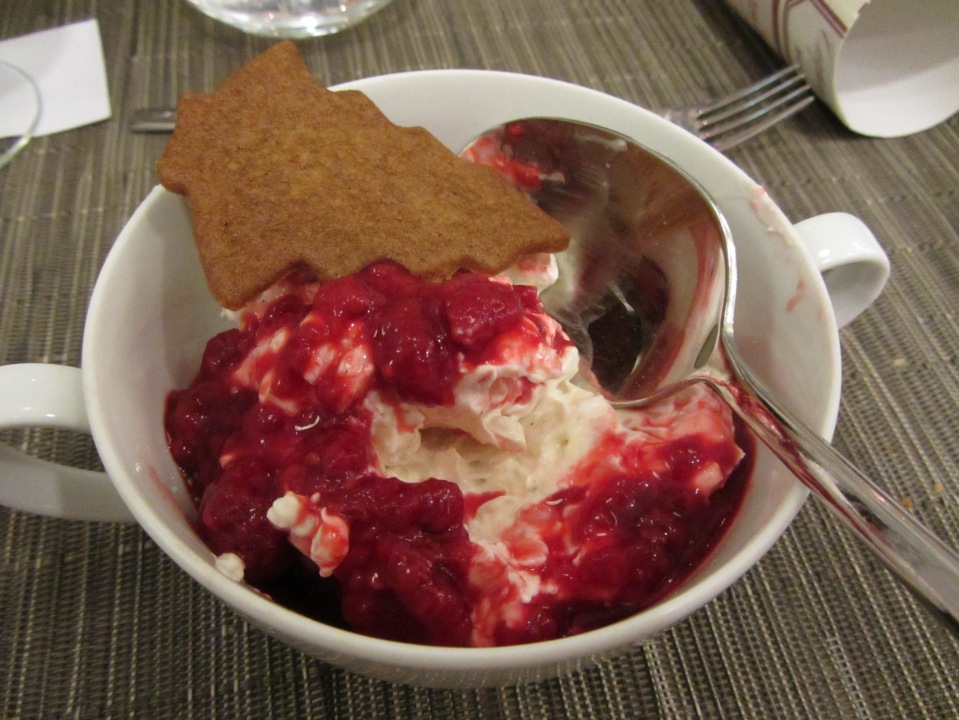 Norwegian riskrem dessert with spiced berry compote.